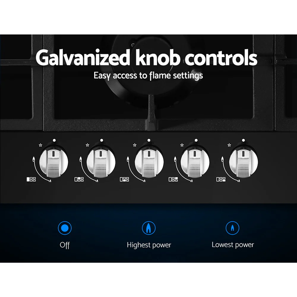 Devanti Gas Cooktop 90cm 5 Burner Black