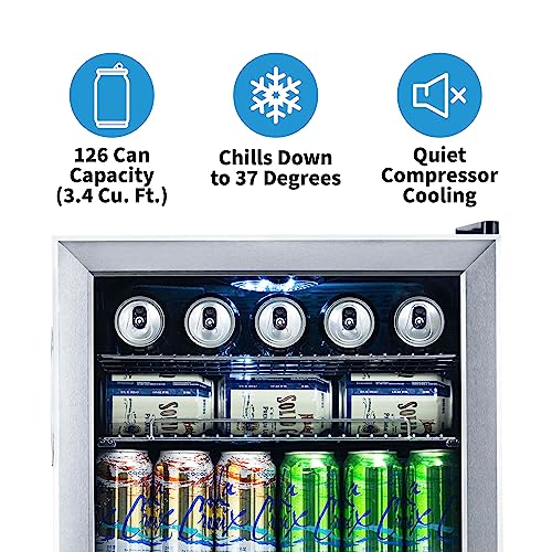 NewAir Beverage Refrigerator Cooler | 126 Cans Free Standing with Right Hinge Glass Door