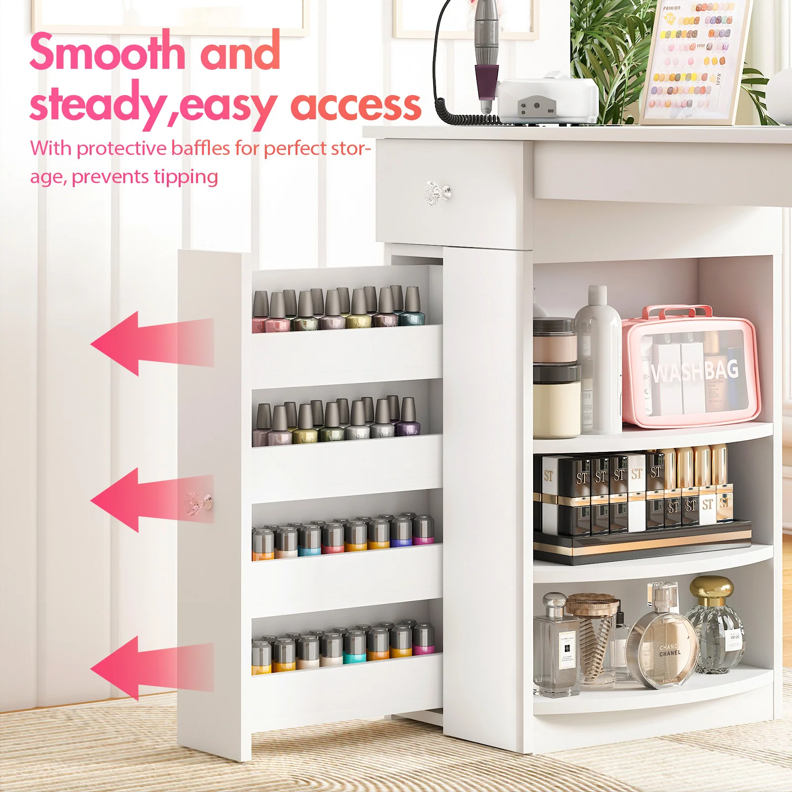 Manicure Table Glass Top w/Dust Collector