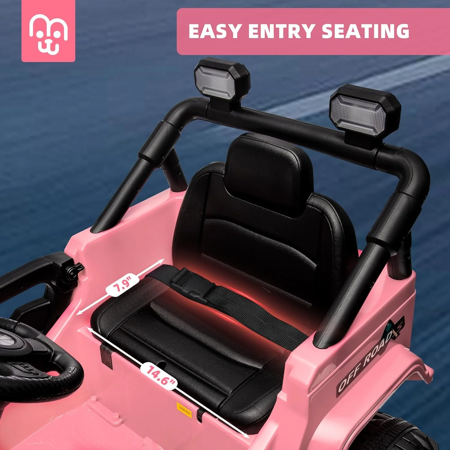 12V Kids Electric Ride on Truck Car Remote Control, Twin 35W Motors 3.5MPH Max Speed, Bluetooth USB Music Player, 4 Wheels Suspension LED Lights Safety Belt, Gift for Boy & Girl-Rosy