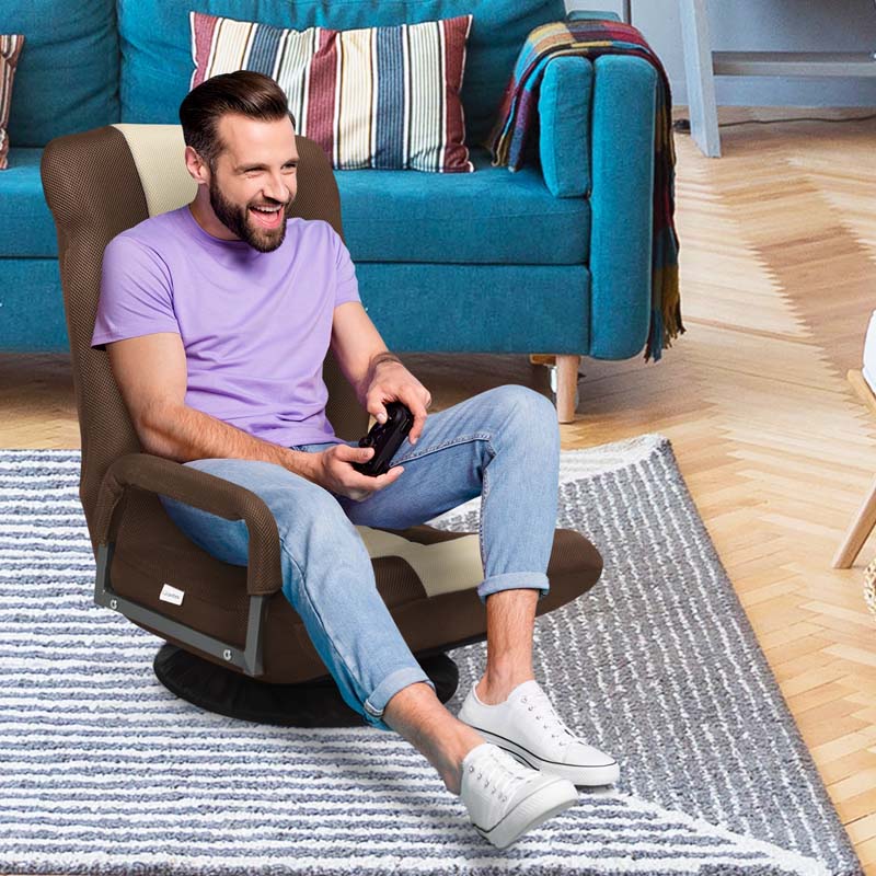360�� Swivel Floor Gaming Chair, 6-Position Adjustable Folding Floor Chair Recliner, Breathable Mesh Fabric Lazy Soft Sofa