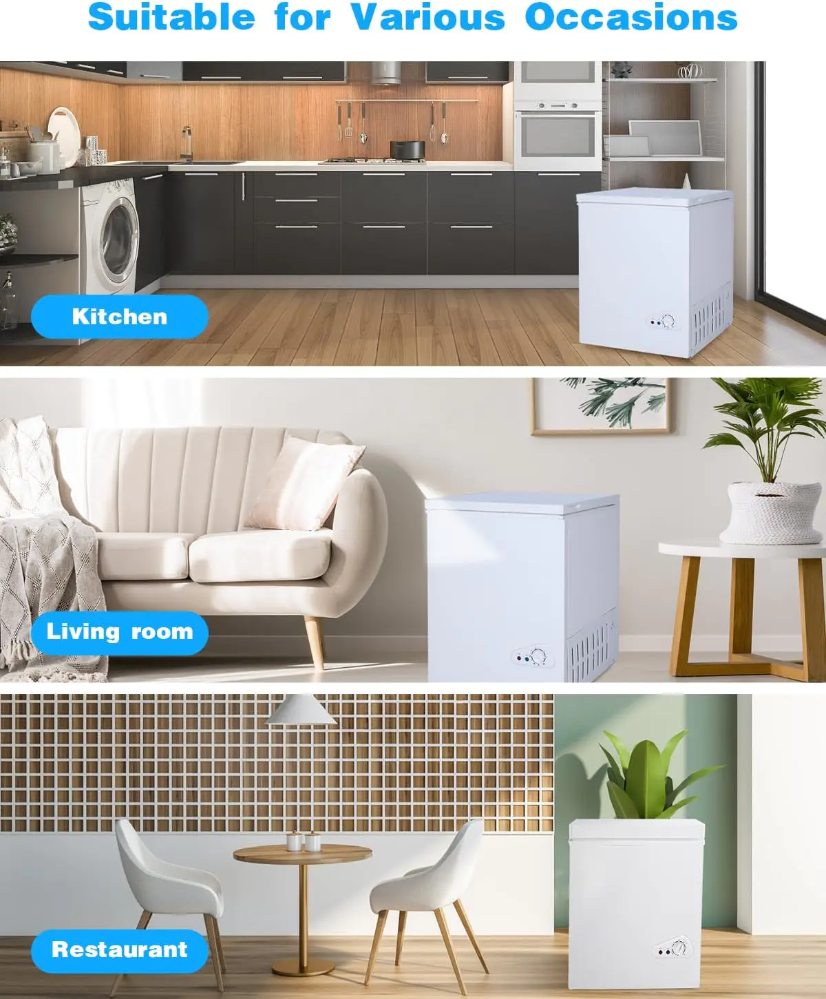 3.5 Cu.Ft Chest Freezer with a Removable Basket 7 Gears Adjustable Temperature Control(-18F to -46F), Deep Compact Freezer for Garage, Office, Basement, House, Kitchen, Shop, RVs-White