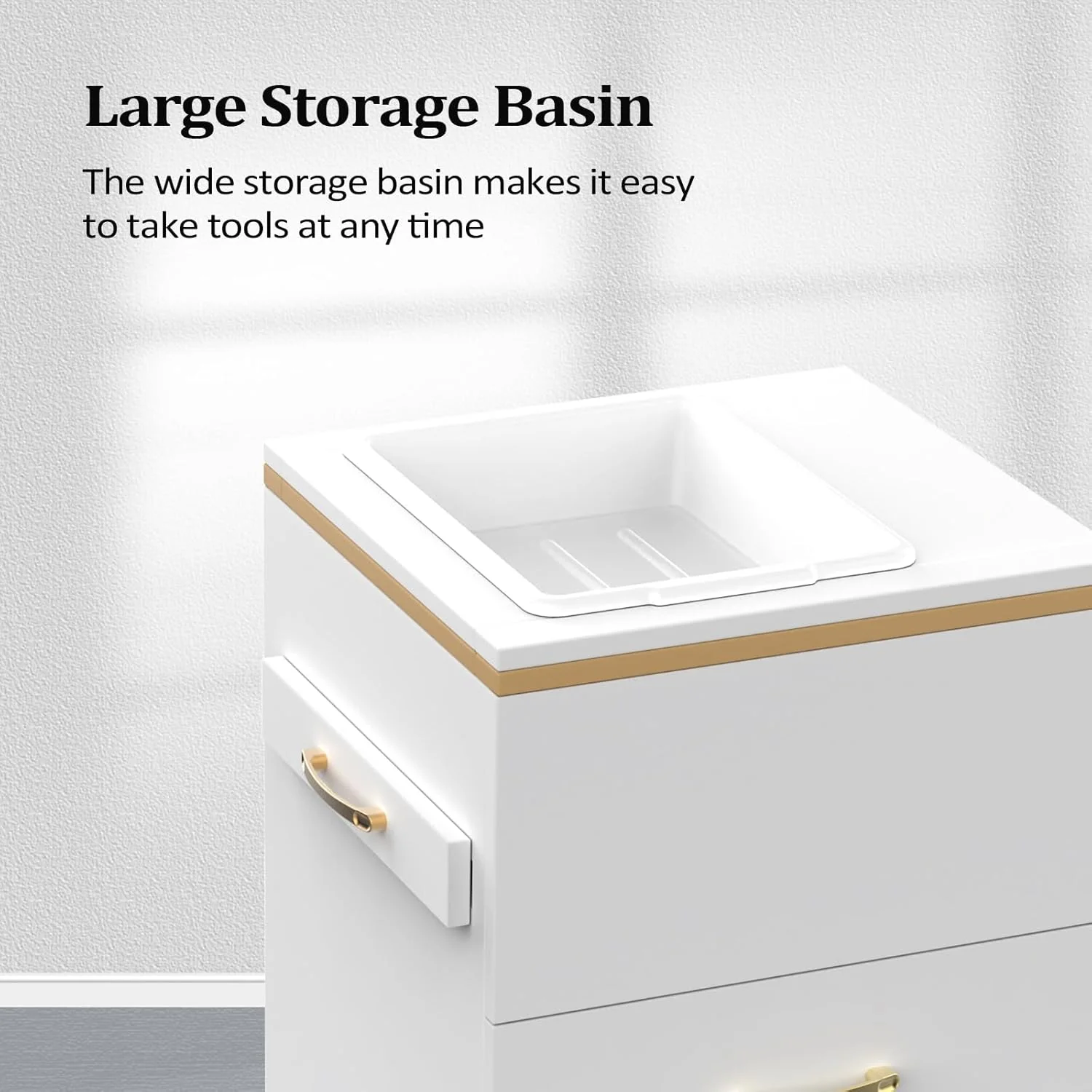 OmySalon Salon Storage Station, Barber Stations Beauty Salon Spa Equipment with 3 Drawers, a Storage Basin, 3 Hair Dryer Holders for Hair Styling, White Gold