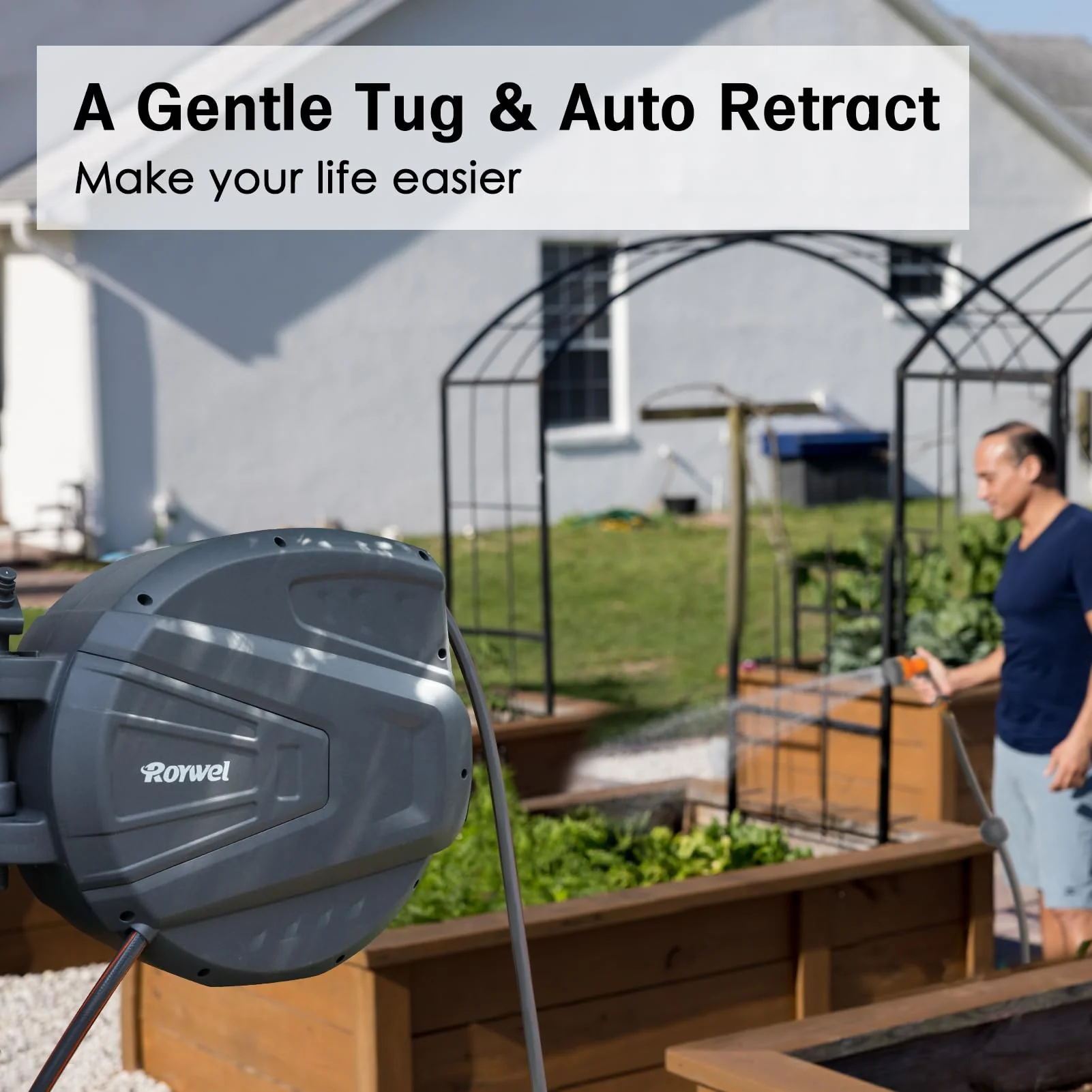 Roywel Garden Hose Reel with Retractable Hose 65ft x 1/2