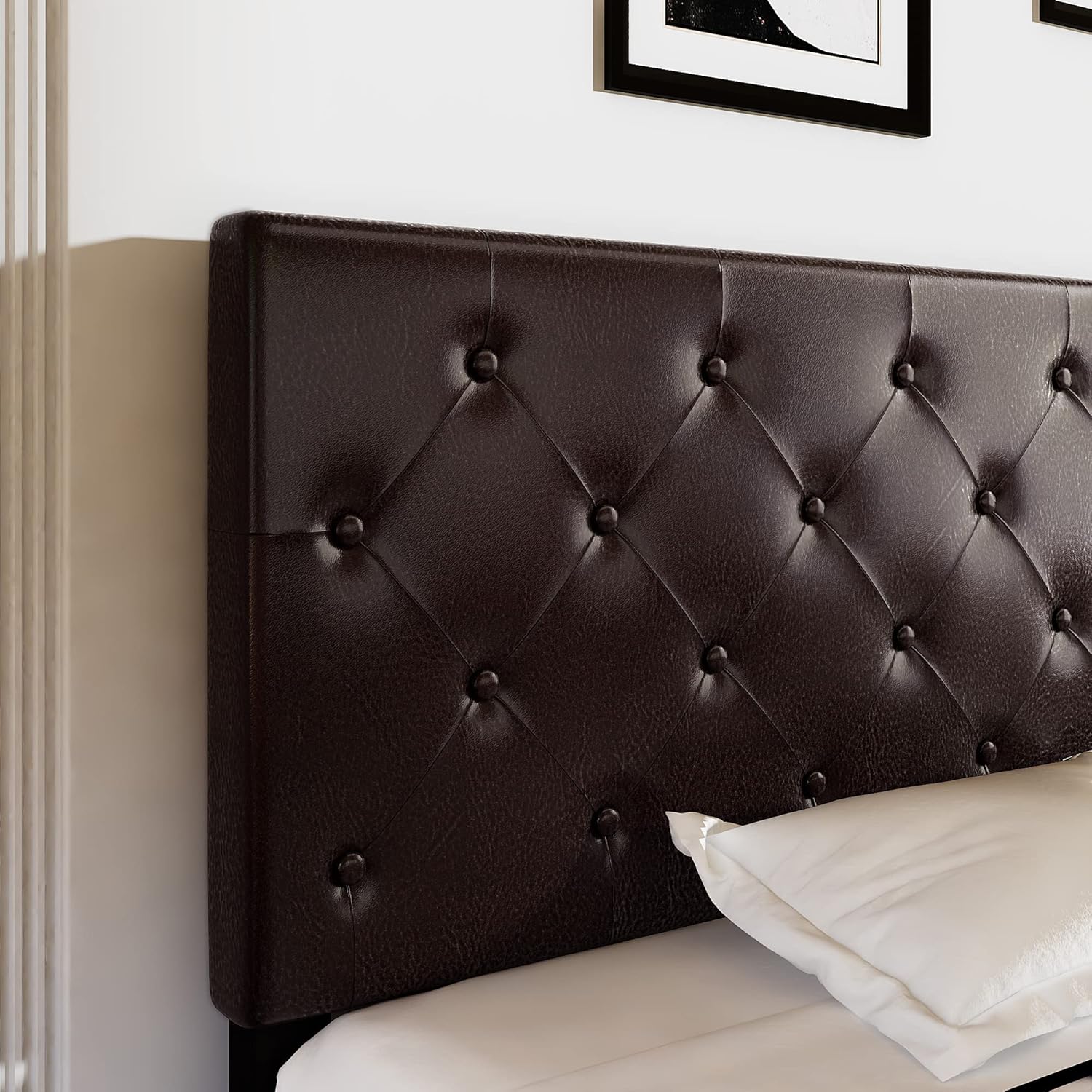 Allewie Upholstered Queen Size Platform Bed Frame with 4 Storage Drawers and Headboard, Square Stitched Button Tufted, Mattress Foundation with Wooden Slats Support, No Box Spring Needed, Light Grey