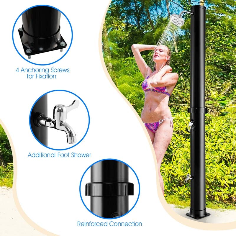 7.2 FT 10 Gallon Solar-Heated Outdoor Shower, 360�� Swivel Shower Head Freestanding Shower for Poolside Beach