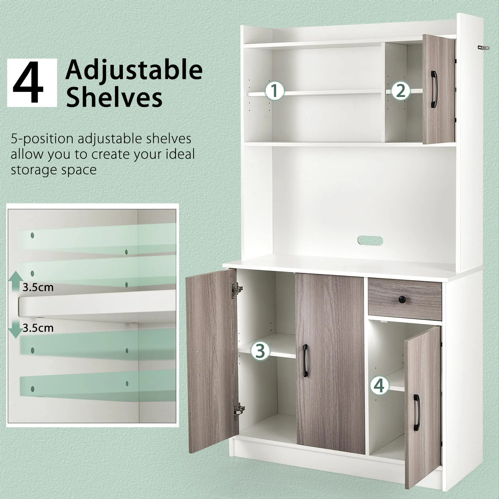 Giantex Kitchen Buffet Storage Cabinet, 4-Door Wood Tallboy with Drawer Spacious Countertop