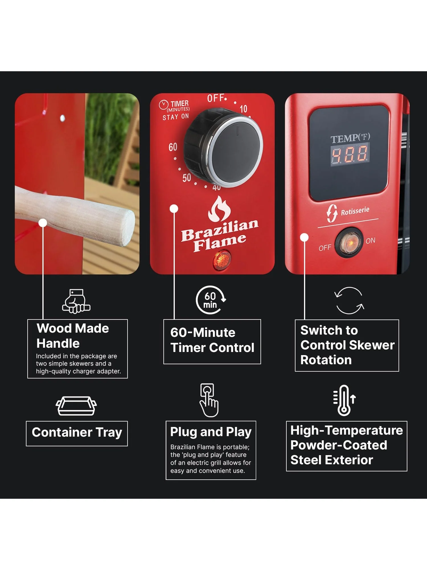 Brazilian Flame Churrasco? Gas Rotisserie Oven Grill Roaster with Auto Rotating Skewers for Rotisserie Chicken, Brazilian Style BBQ and Churrasco, Shawarma Machine, Propane Grill - 2024 Series