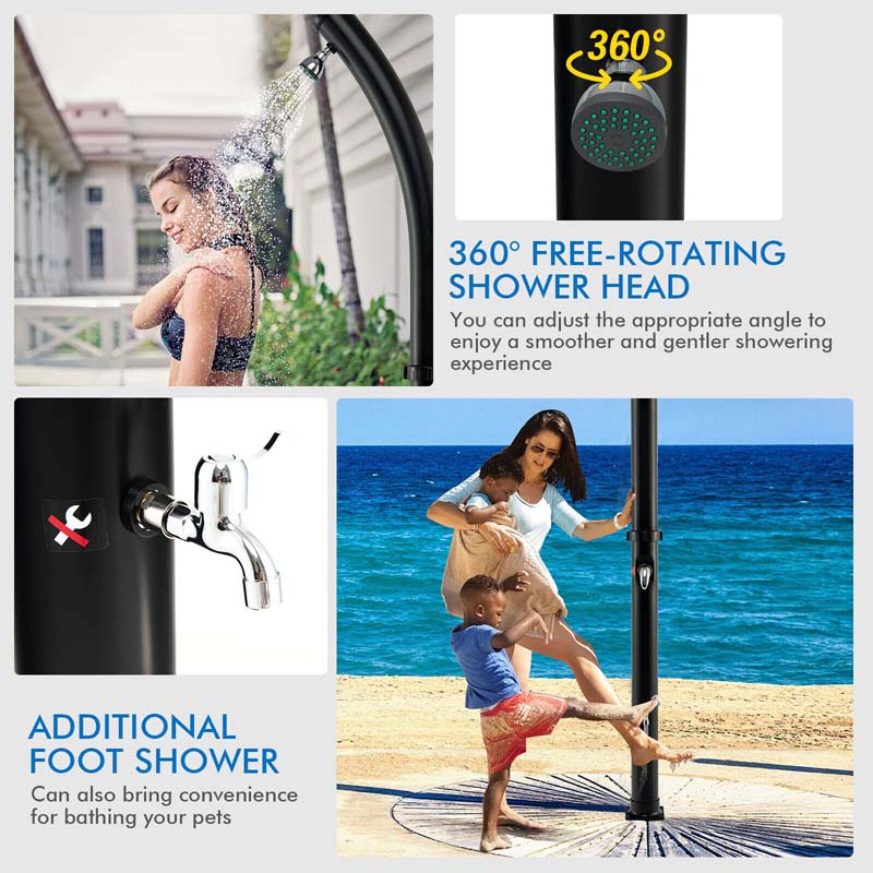 7.2 FT 5.3 Gallon Outdoor Solar-Heated Shower with 360�� Rotating Shower Head & Foot Shower for Poolside Beach