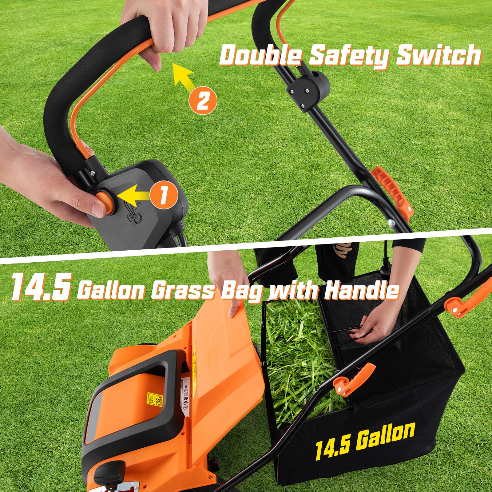2-in-1 Scarifier and Lawn Dethatcher, 16-Inch 15A Corded Electric Dethatcher w/ 14.5-Gal Collection Bag
