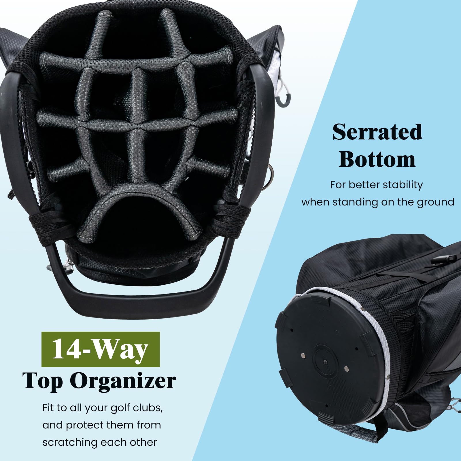 Golf Cart Bag with 14-Way Top Dividers, Golf Club Bag with 7 Zippered Pockets Including Cooler Bag