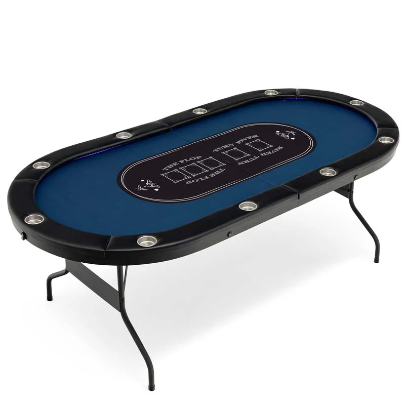 10 Players Folding Game Poker Table for Texas, Card Games, Casino Leisure Table with Cup Holder, 4 USB Ports, Extra Lights