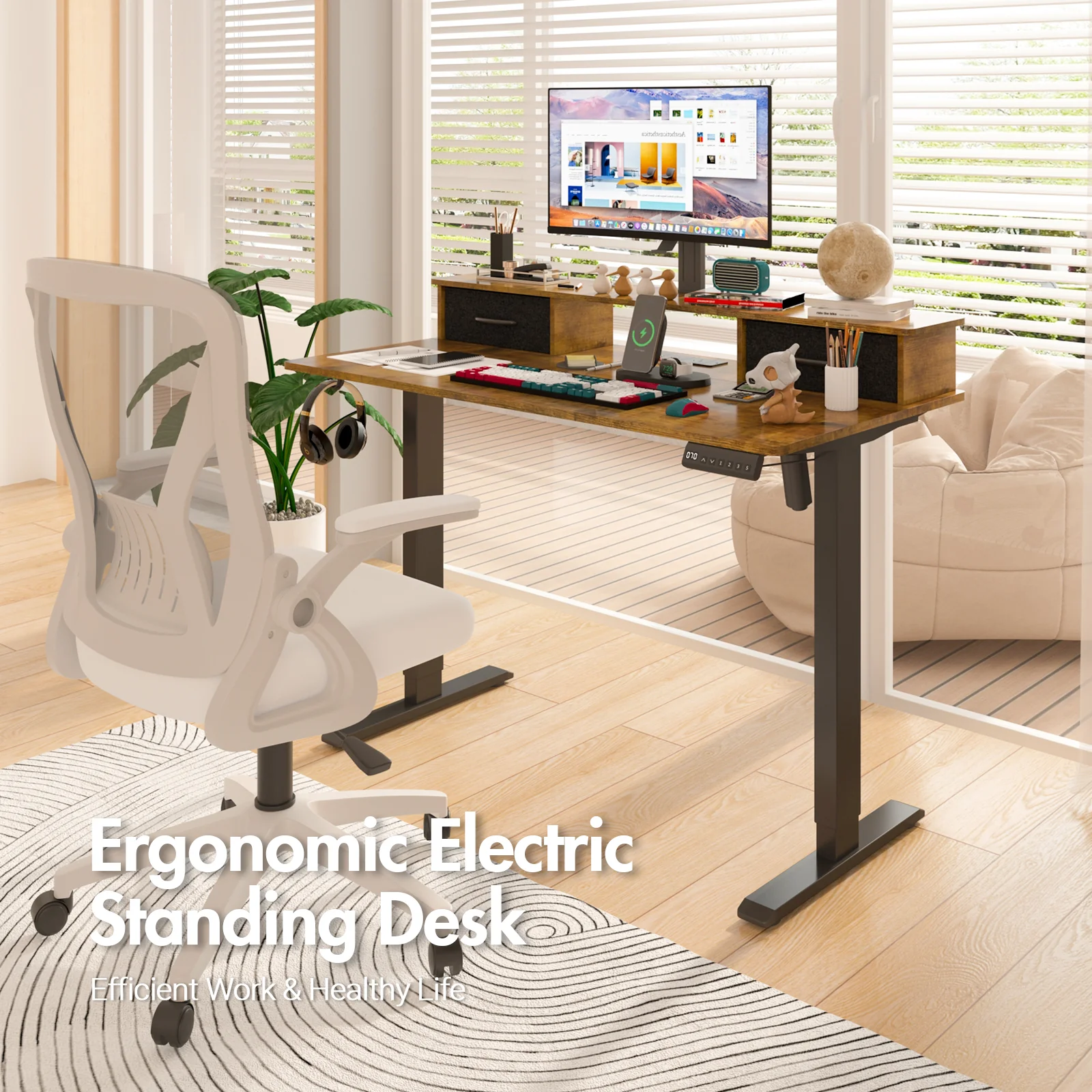 Electric Standing Desk with Monitor Stand