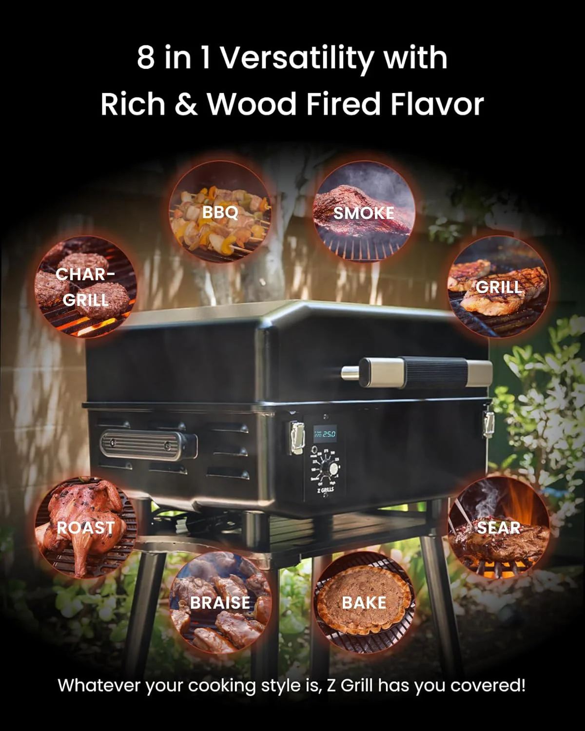 Z GRILLS Wood Pellet Grill Smoker with 552 Cooking Area & Front Shelf for Outdoor BBQ, Smoke, Bake and Roast, 550C