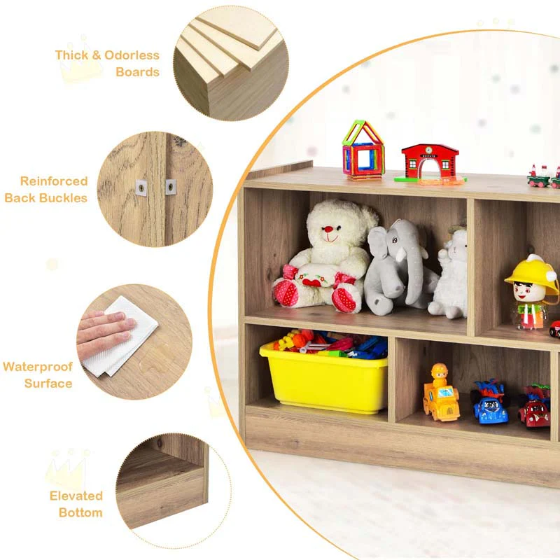 2-Shelf Kids Bookcase 5-Cube Wood Toy Storage Cabinet Organizer for Classroom, Playroom, Nursery, Kindergarten