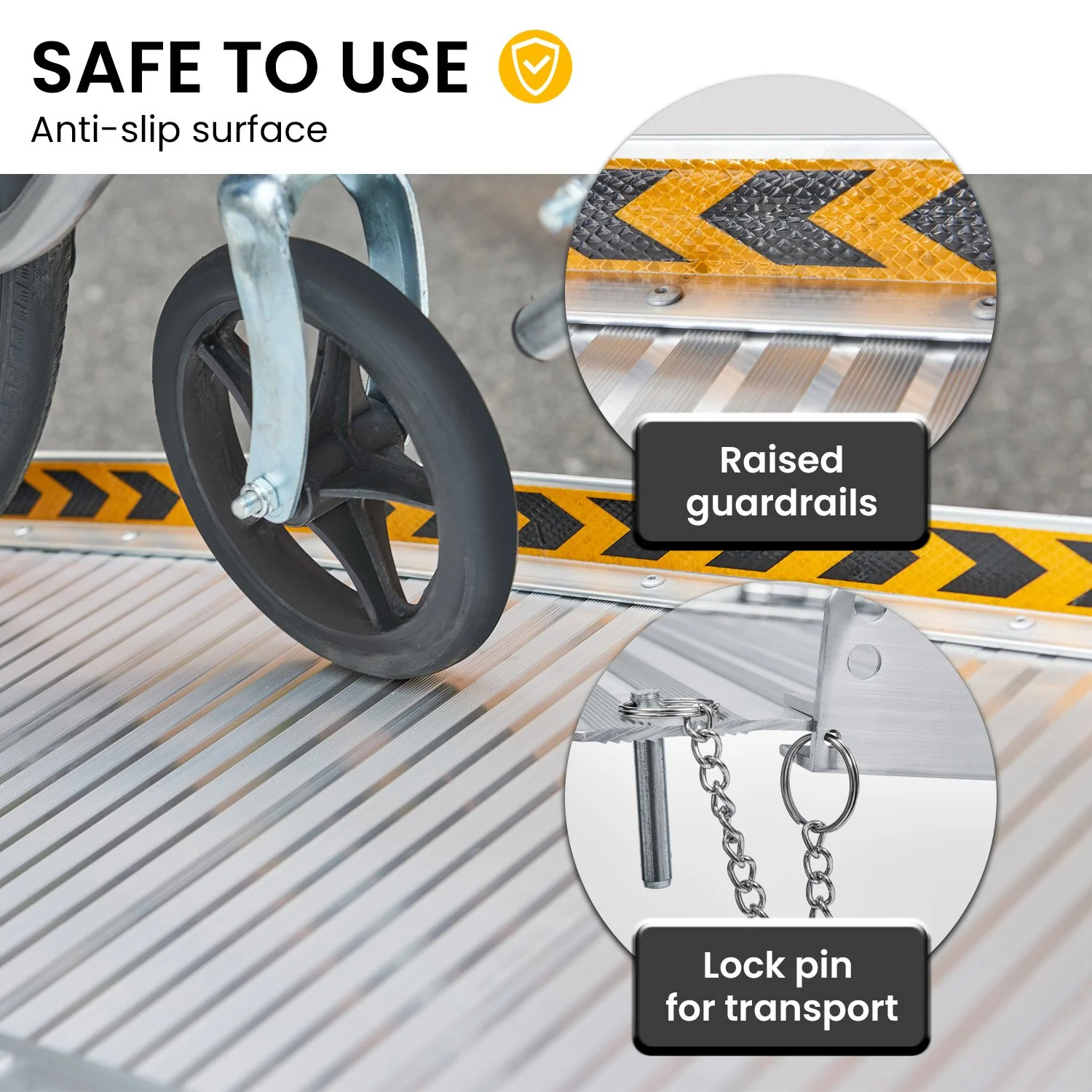 Kartrite 6ft Aluminium Foldable Wheelchair Ramp Non-Slip R02 Silver