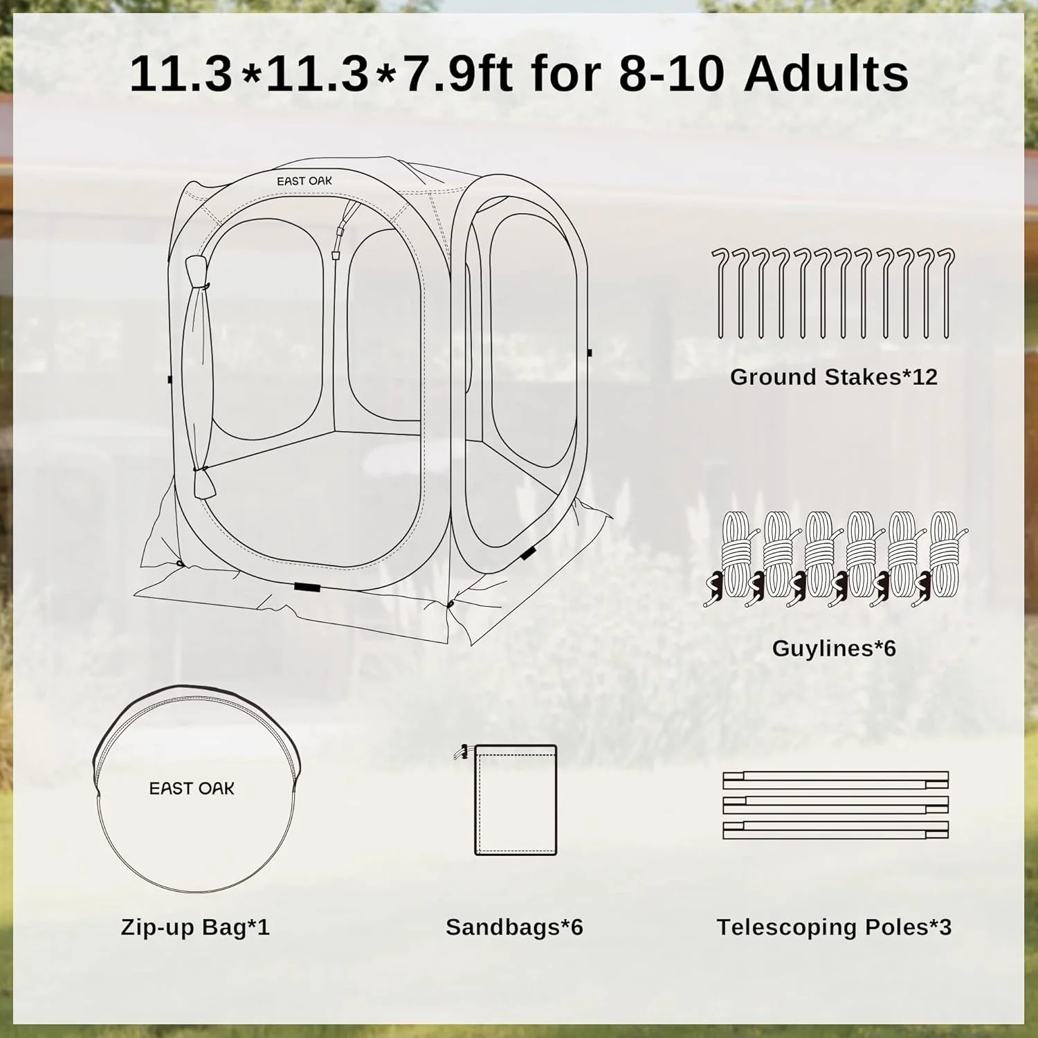 EAST OAK Screen House Tent Pop-Up, Portable Screen Room Canopy Instant Screen Tent 10 x 10 FT with Carry Bag for Patio, Backyard, Deck & Outdoor Activities, Beige