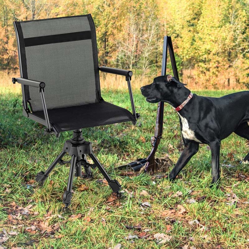 360�� Swivel Silent Folding Hunting Blind Chair for Shooting Fishing, Portable Sniper Seat with 4 Adjustable Legs, All-Terrain Foot Pads