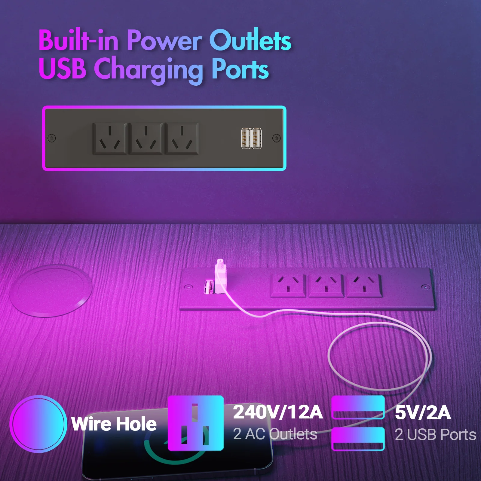 L Shaped Gaming Desk with LED Lights Black