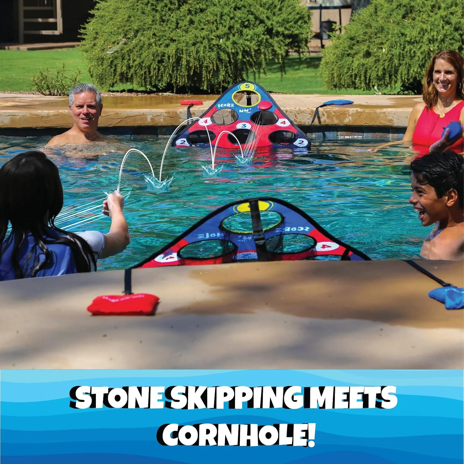 Fun Pool Game for Adults and Family | Stonne Skipping Meets Swimming Pool Cornhole Game Floating | Fun For All Ages, Easy Setup, Well Made | Portable Water and Lake Toy |
