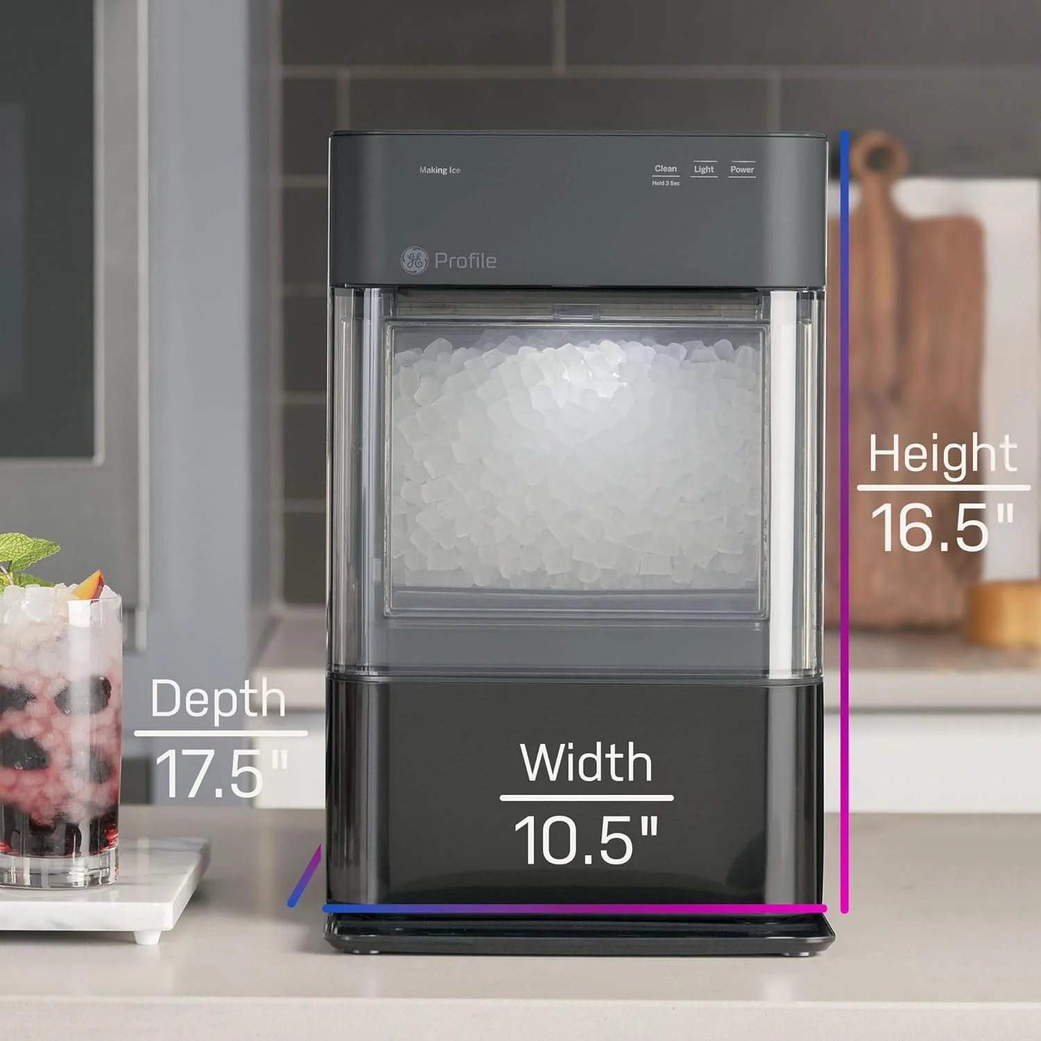 GE Profile Opal 2.0 with 0.75 Gallon Tank, Chewable Crunchable Countertop Nugget Ice Maker, Scoop included, 38 lbs in 24 hours, Pellet Ice Machine with WiFi & Smart Connected, Stainless Steel
