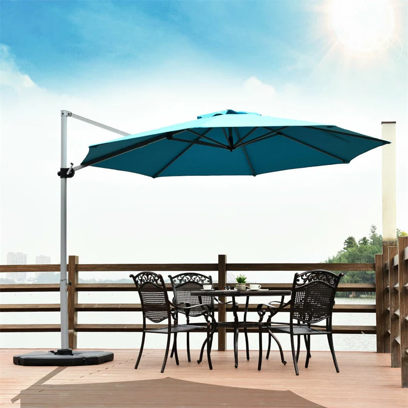 11 FT Patio Offset Cantilever Umbrella 360�� Rotation Tilt with Cross Base & Crank Handle