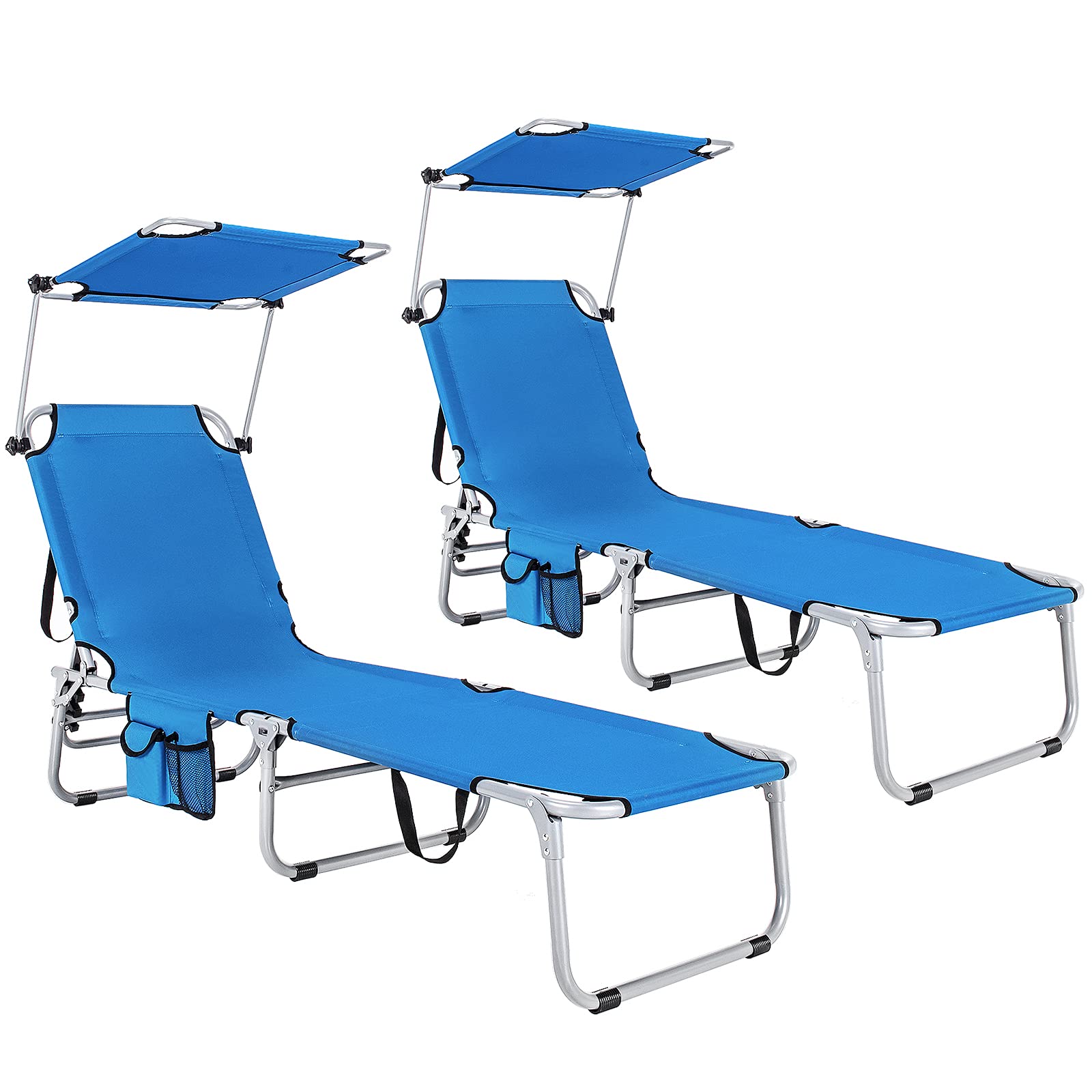 Folding Lounge Chair w/Shade Canopy and Storage Pocket