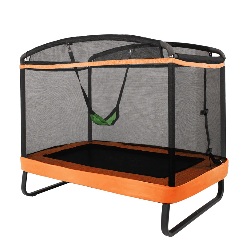6FT Kids Trampoline with Swing, Safety Enclosure, ASTM Approved Rectangle Recreational Trampoline for 3-8 Years Indoor/Outdoor, Max Load 220lbs