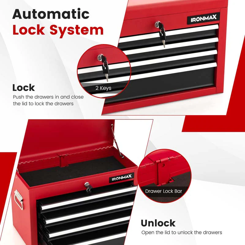 6-Drawer Rolling Tool Chest Removable Tool Storage Cabinet Toolbox Organizer with Sliding Drawers & Lock