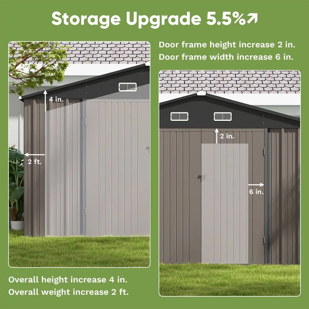 Patiowell 10 x 10 ft Outdoor Storage Metal Shed with Sloping Roof and Double Lockable Door