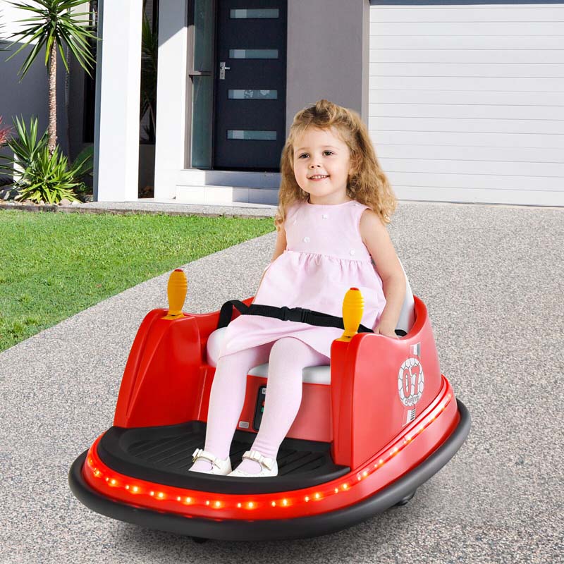 12V Toddler Bumping Car, Battery Powered Baby Ride on Bumper Car with Dual Joysticks, Flashing LED Light & 360 Degree Spin