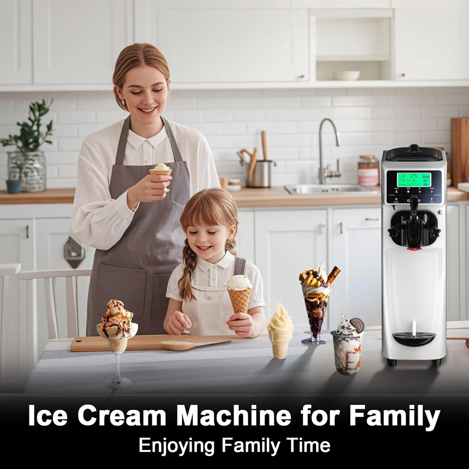Soft Serve Ice Cream Machine 3.2 Gals Ice Cream Maker Machine Single Flavor Commercial Ice Cream Machine Countertop Soft Serve Ice Cream Maker with Pre-Cooling for Home Store School