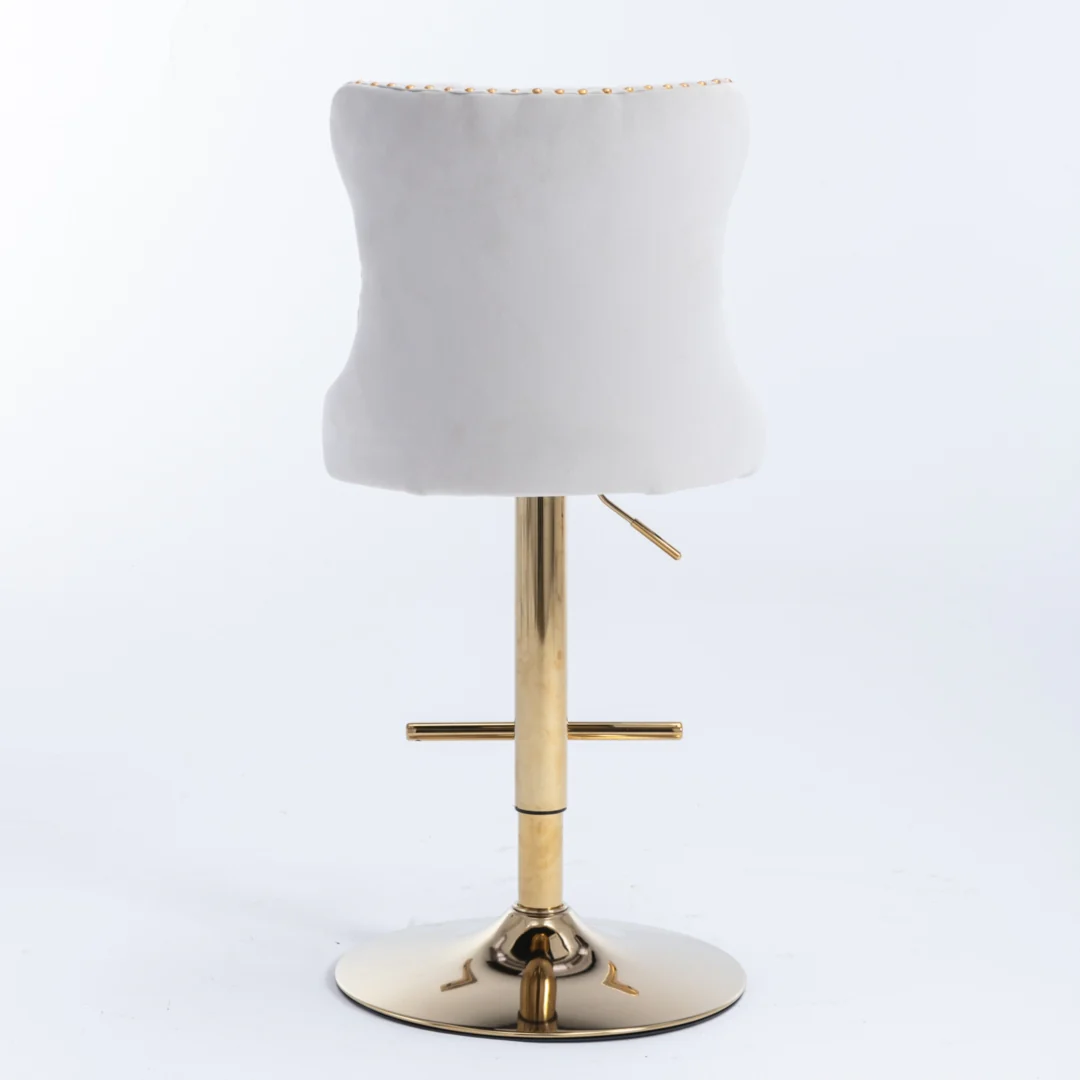 4x Height Adjustable Swivel Bar Stool Velvet Studs Barstool with Footrest and Golden Base- Beige