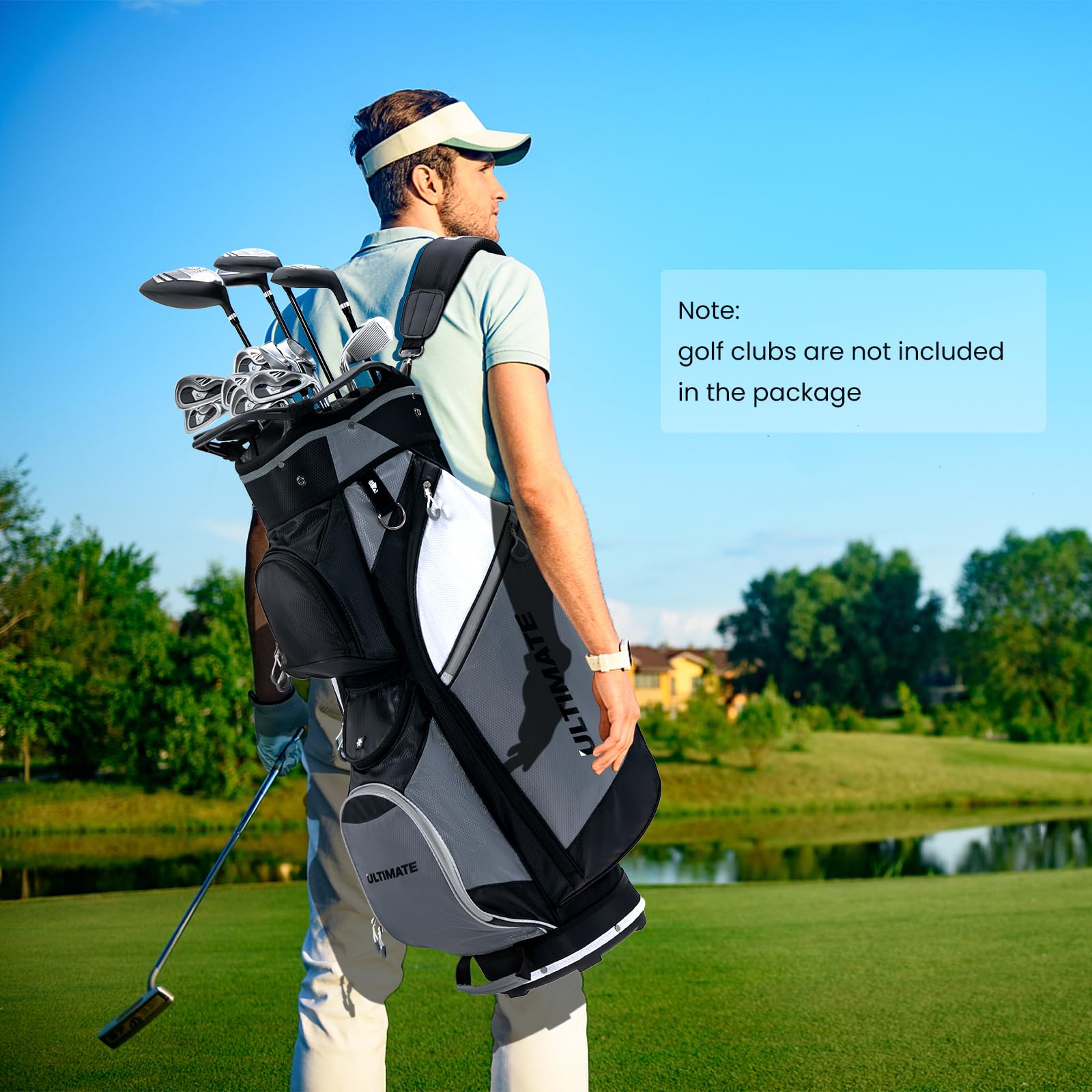 Golf Cart Bag with 14-Way Top Dividers, Golf Club Bag with 7 Zippered Pockets Including Cooler Bag