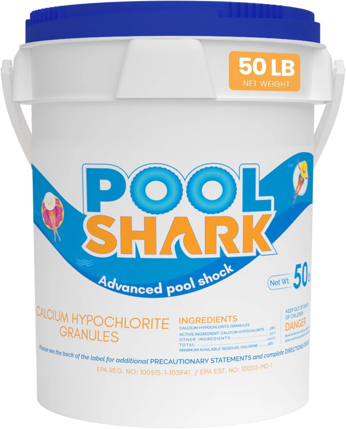 68% Calcium Hypochlorite Pool Shock for Swimming Pools - Chlorine Granules Swimming Pool Shock 50 lbs Bucket - Pool Chlorine for Inground and Above Ground Pool Treatment, Saltwater (50lbs)
