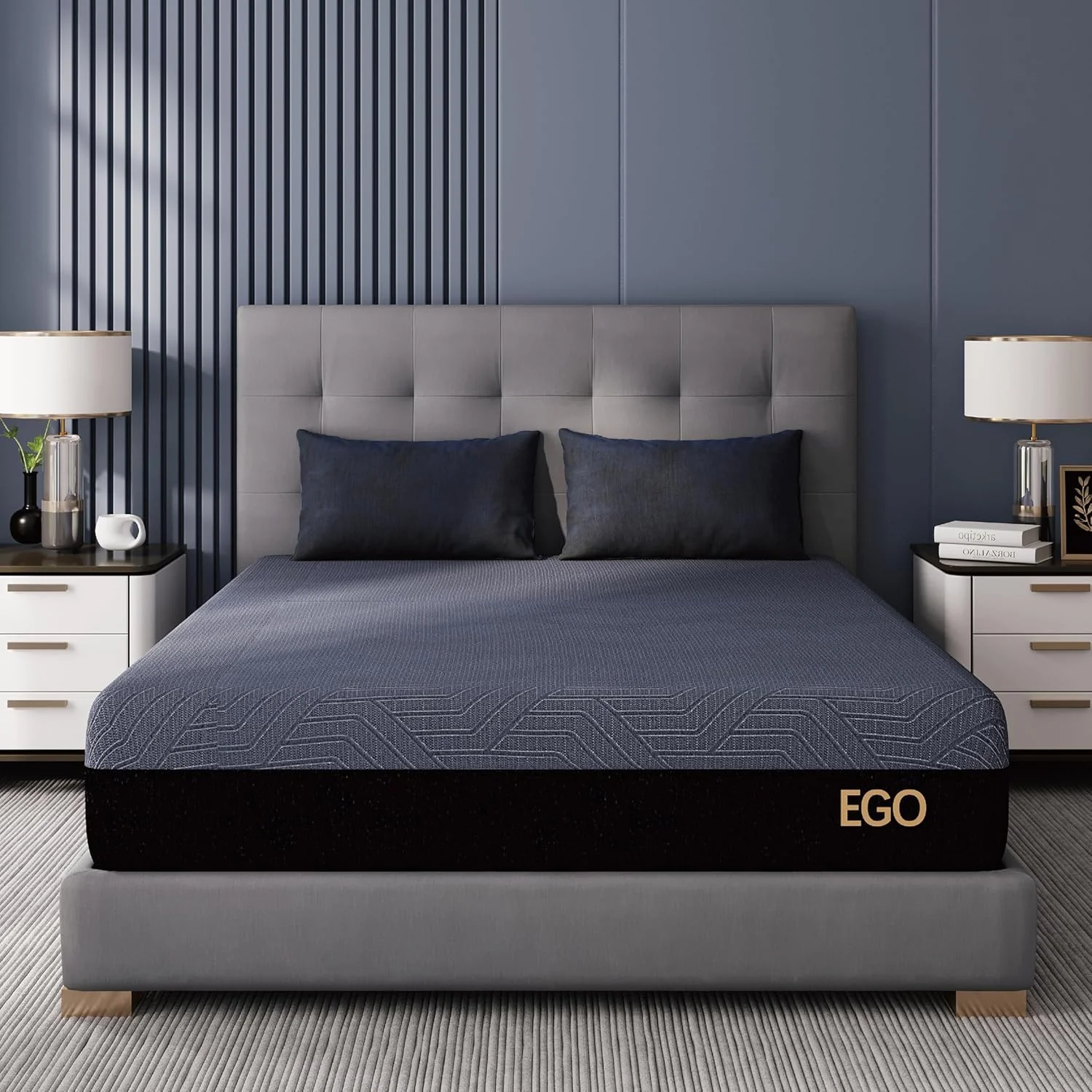 EGOHOME 14 Inch King Size Memory Foam Mattress for Back Pain, Cooling Gel Mattress Bed in a Box, Made in USA, CertiPUR-US Certified, Therapeutic Medium Mattress, 76x80x14 Black