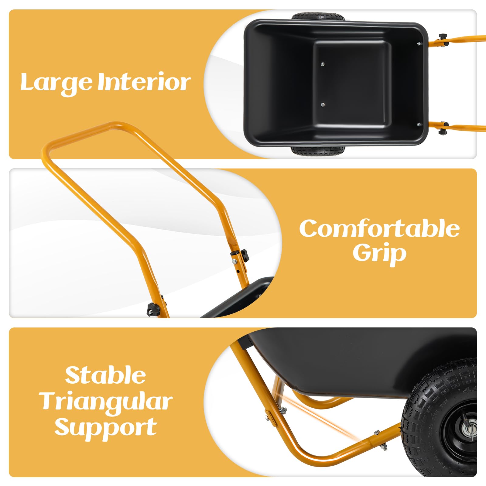 Dual-Wheel Wheelbarrow, Heavy-Duty Garden Utility Cart w/Pneumatic Tires, 330LBS Capacity