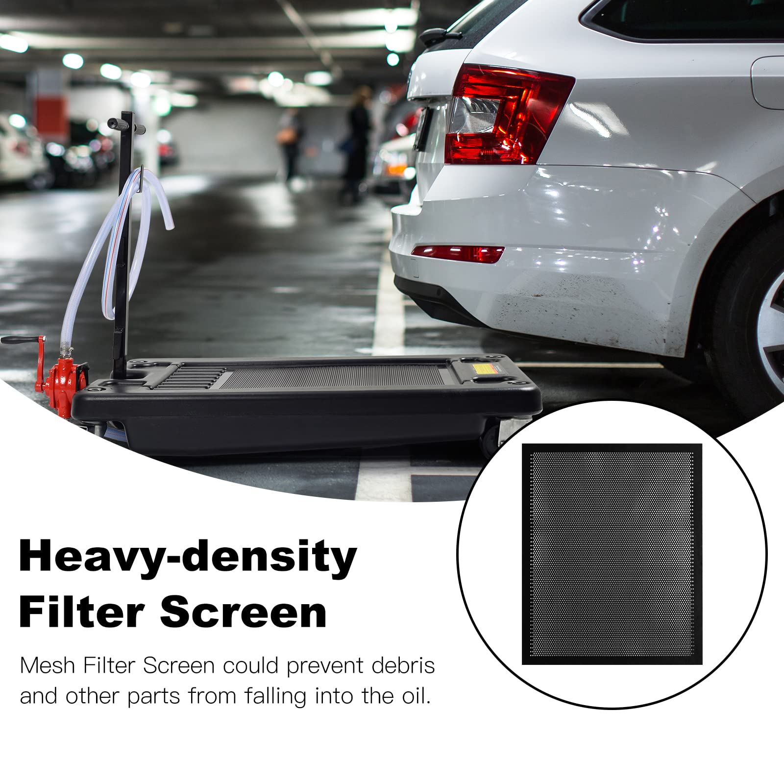 Portable Oil Drain Pan with Pump 17 Gallon Low Profile Oil Change Pan for Truck Car with 8' Hose