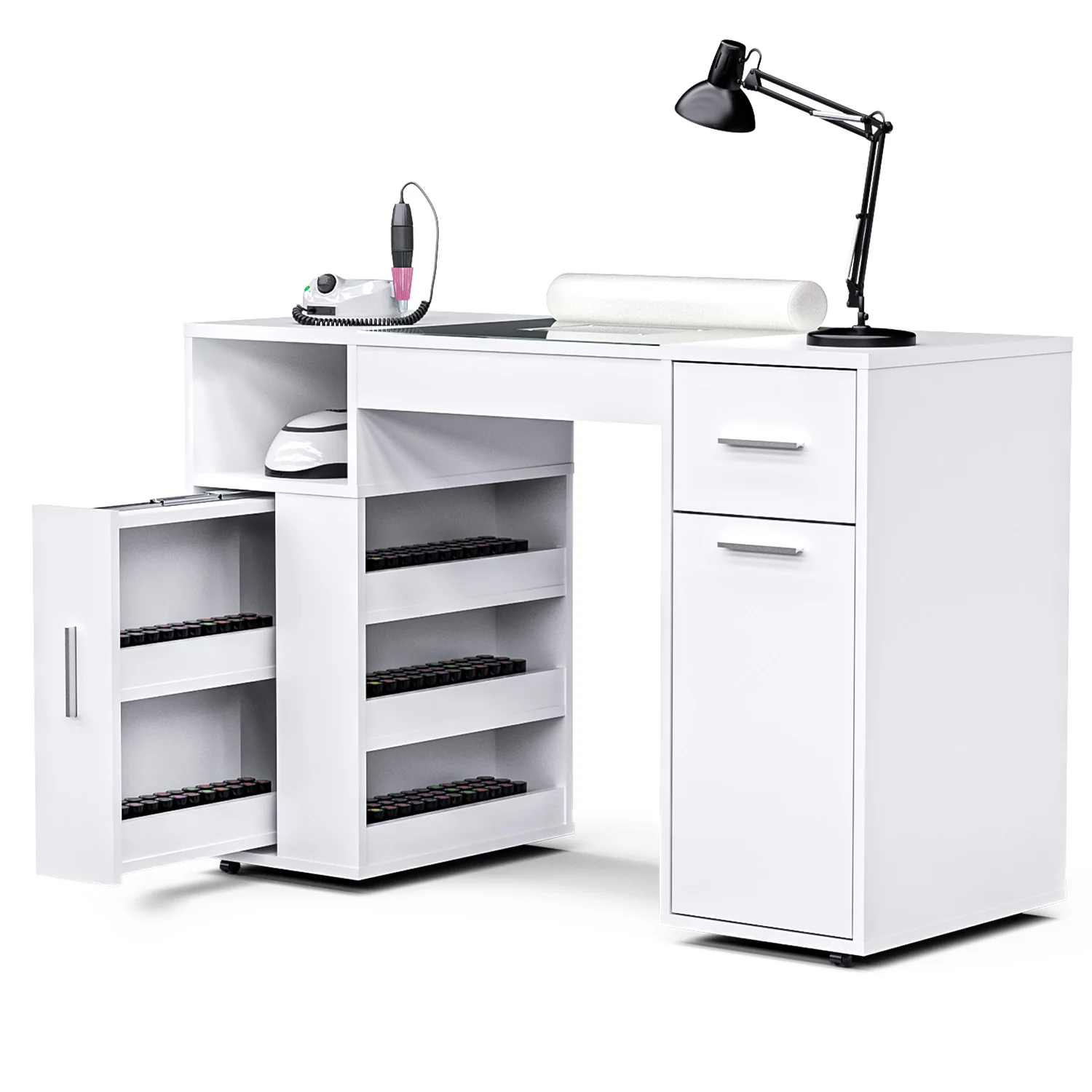 Manicure Table with Glass Top White