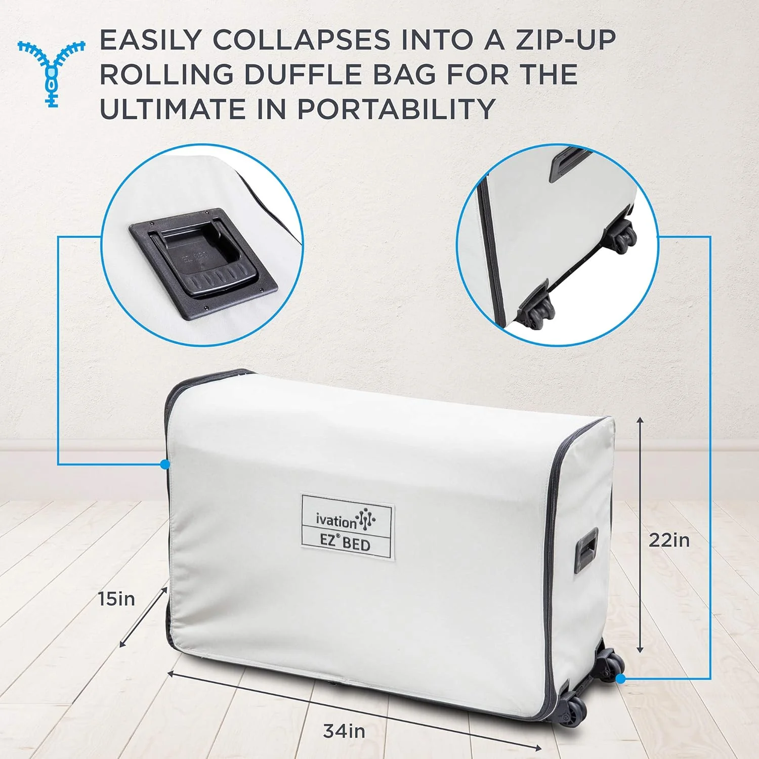 EZ-Bed (King) Air Mattress with Frame & Rolling Case, Self Inflatable, Blow Up Bed Auto Shut-Off, Comfortable Surface AirBed, Best for Guest, Travel, Vacation, Camping