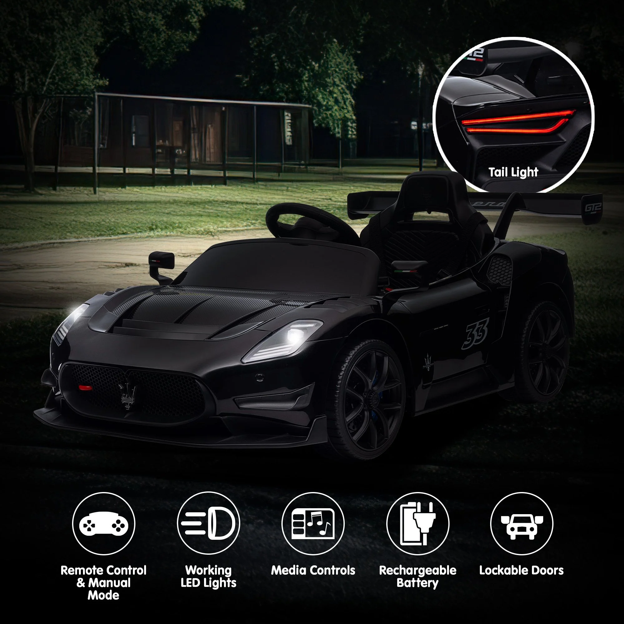 Kahuna Maserati MC20 GT2 Licensed Electric Kids Ride On Race Car Black