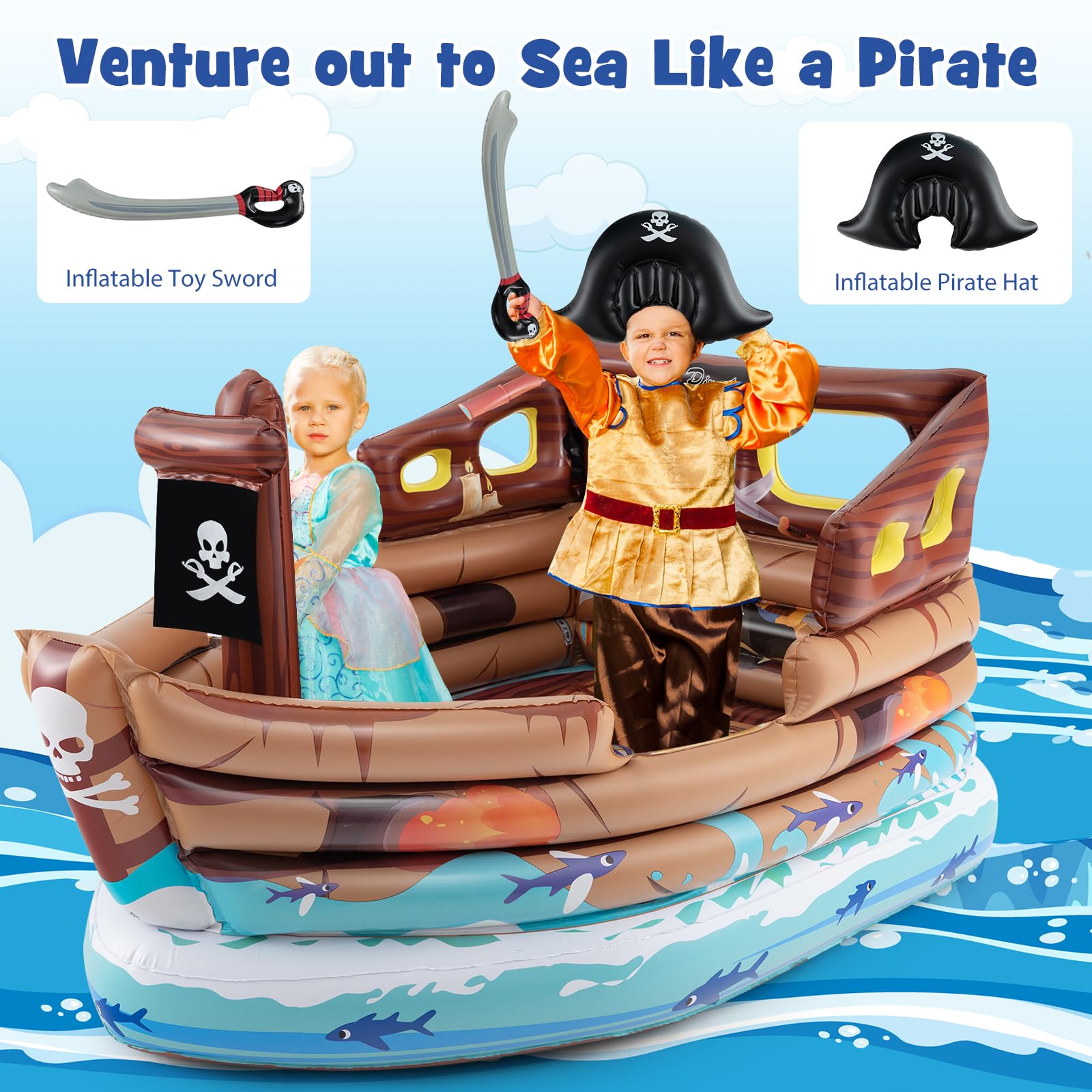Inflatable Pirate Ship, Blow up Playscape with Built in Motor