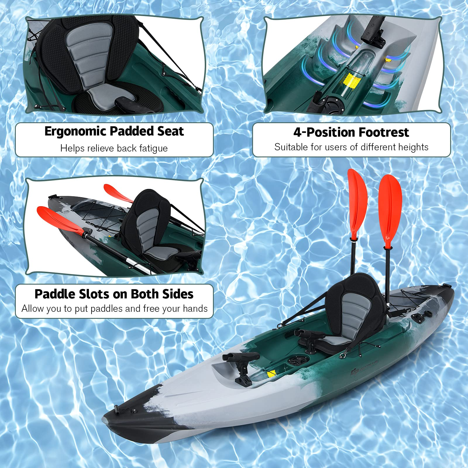 Sit-on-Top Fishing Kayaks for Adults, 9.7 FT One Person Recreational Touring Kayak