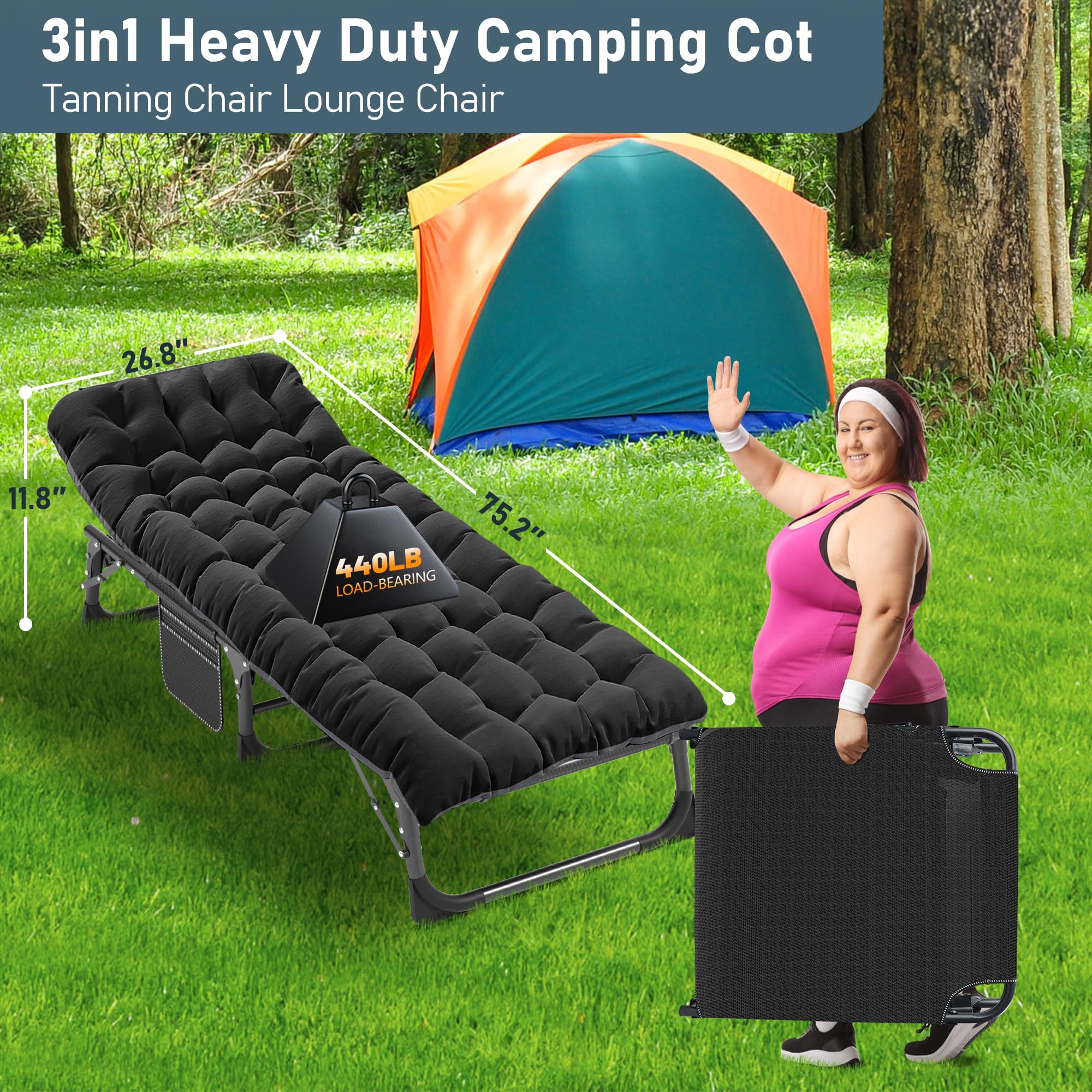ABORON Folding Camping Cots for Adults with Mattress Carrying Bag