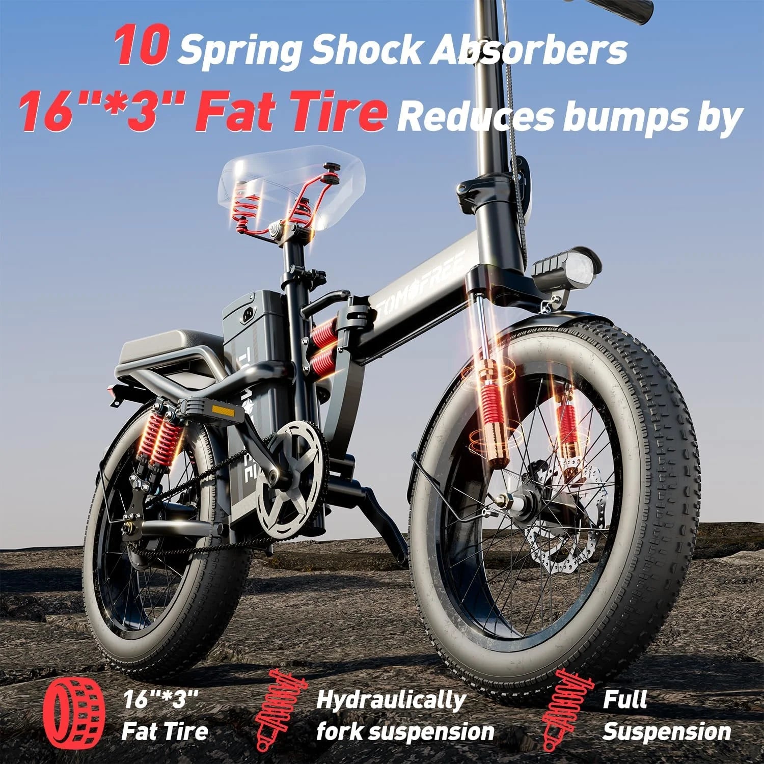 T1 Electric Bike for Adults 1200W Motor, 31MPH, 48V 20AH Folding E-Bike,16 * 3