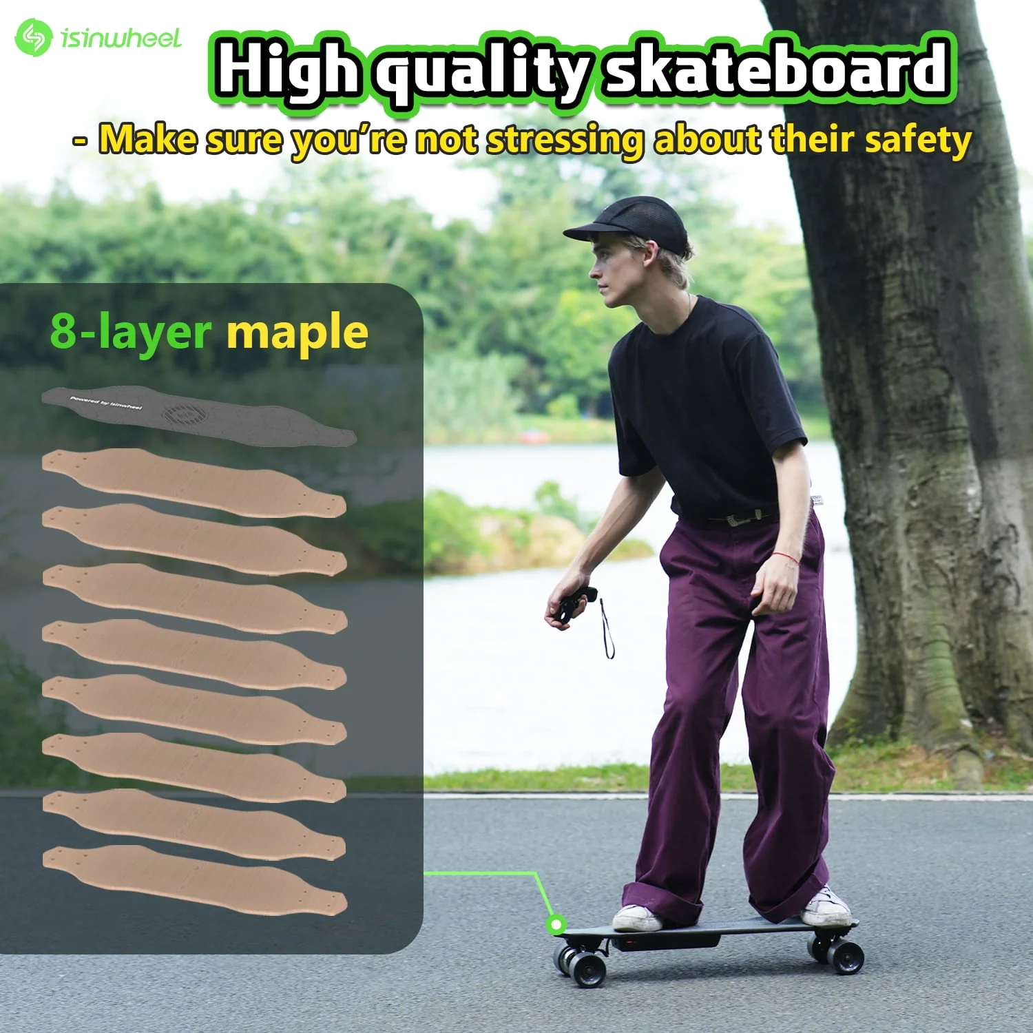 isinwheel V6 Electric Skateboard with Remote, 450W Brushless Motor, 12Mph Top Speed, Electric Longboard for Adults ��Teens
