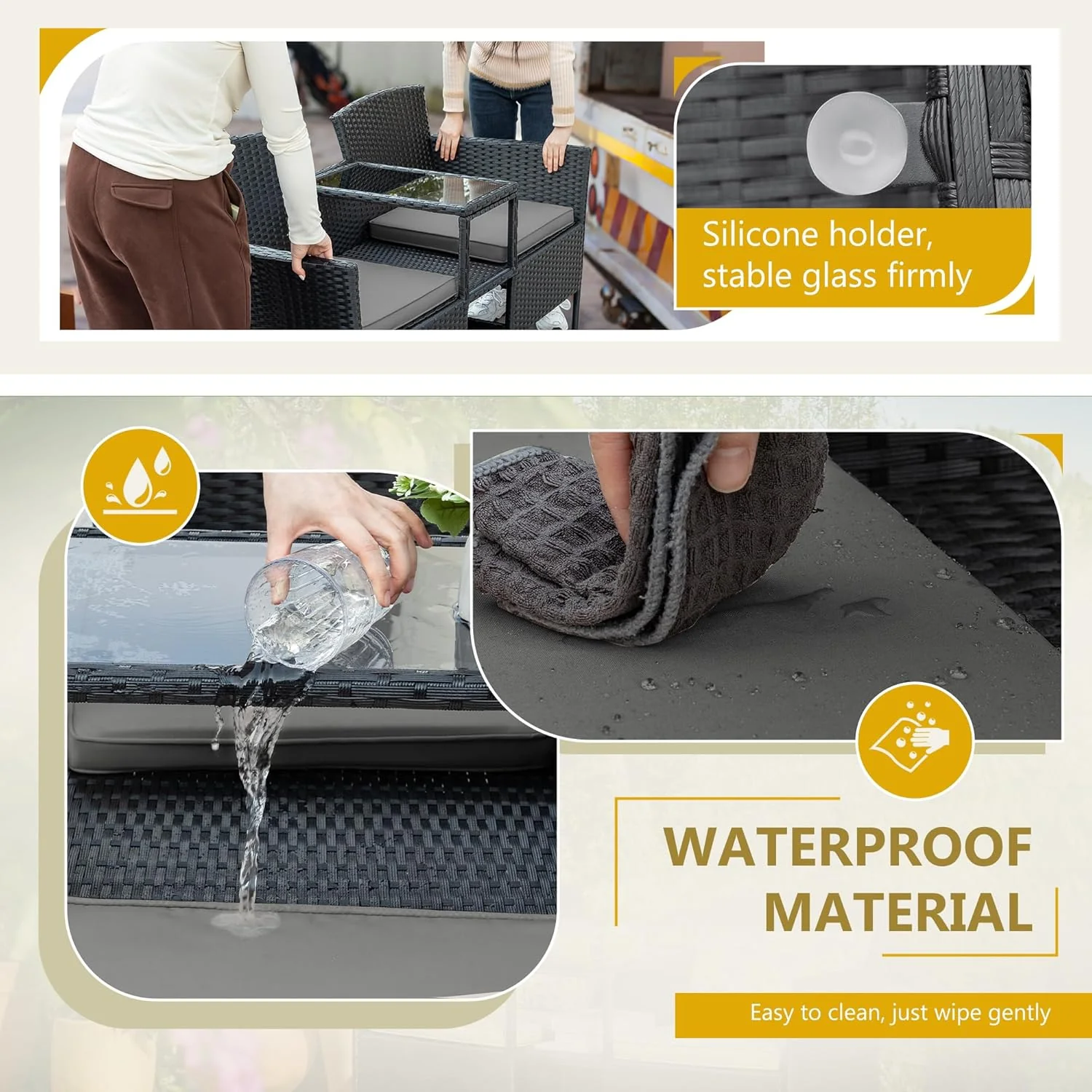 Outdoor Furniture Patio Loveseat Wicker 2-Seat with Built-in Table and Cushions Rattan Porch Chairs Bench for Balcony, Lawn, Backyard (Beige)