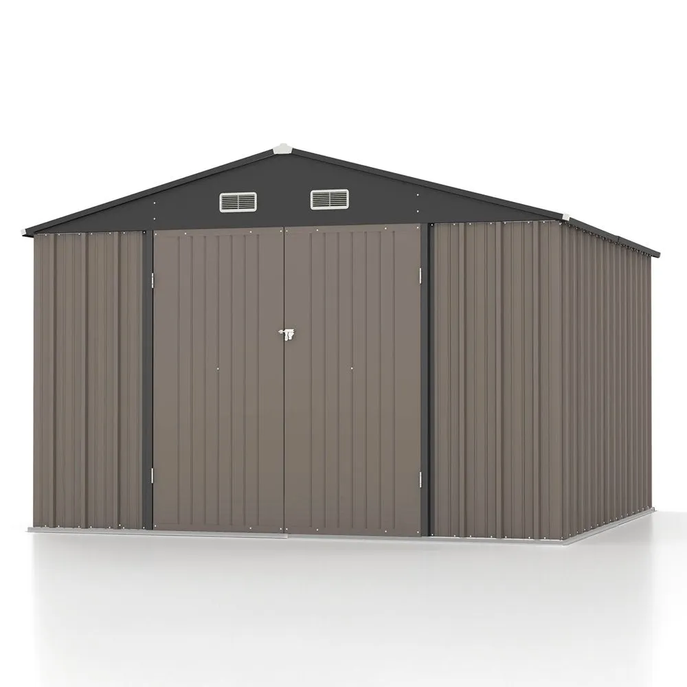 Patiowell 10 x 10 ft Outdoor Storage Metal Shed with Sloping Roof and Double Lockable Door