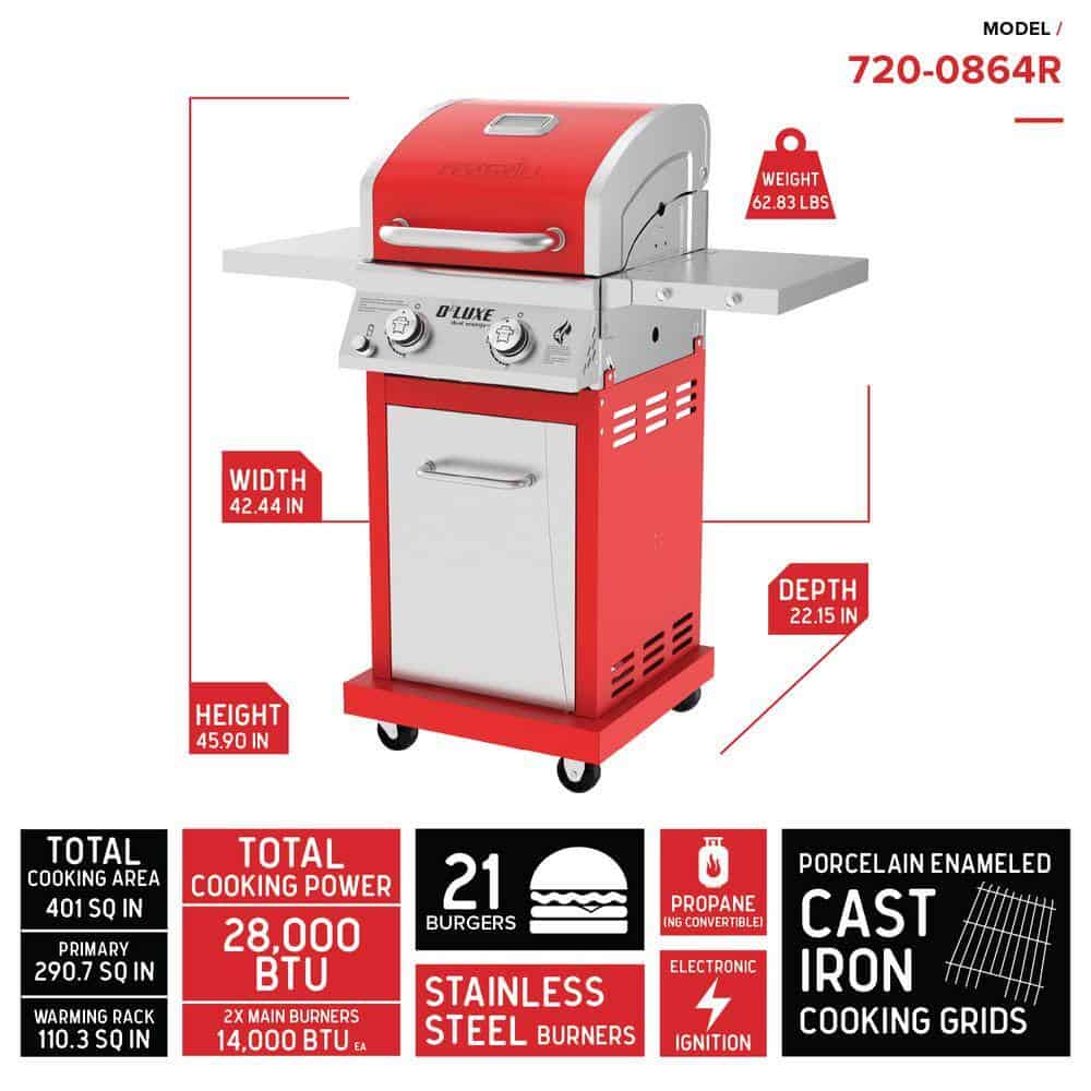 Nexgrill Deluxe 2-Burner Propane Gas Grill, Red ?C Stainless Steel, 28,000 BTUs, Compact Design