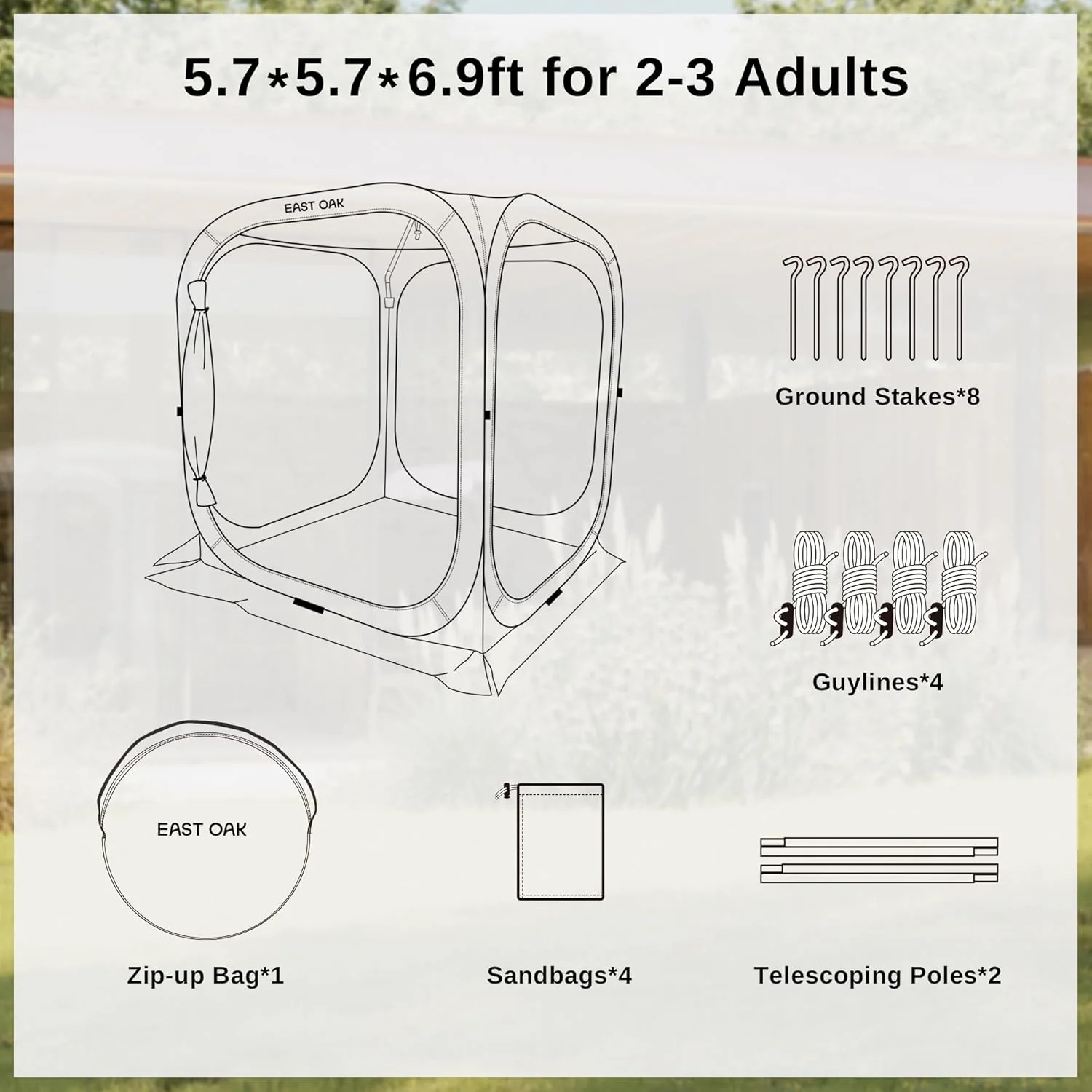 EAST OAK Screen House Tent Pop-Up, Portable Screen Room Canopy Instant Screen Tent 10 x 10 FT with Carry Bag for Patio, Backyard, Deck & Outdoor Activities, Beige